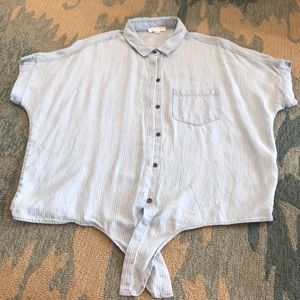 Button up, tie front, pale blue, white blouse